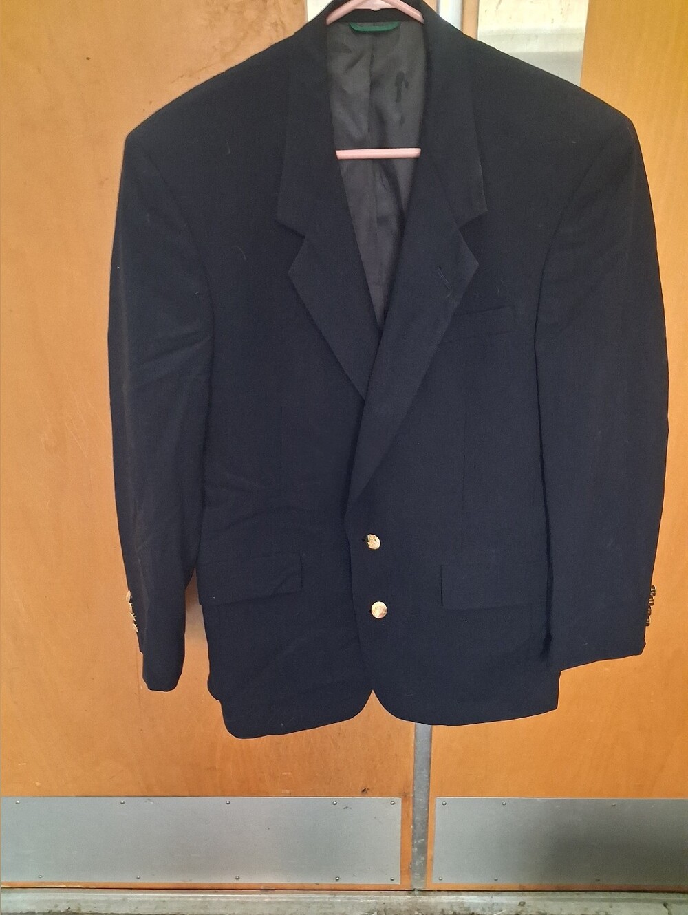 Austin Reed Black Wool Two-Button Blazer with Gold Buttons Size 40R ?